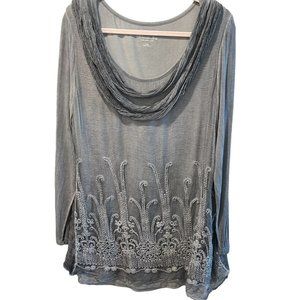 Soft Surroundings Grey Silk Lining Sequin Adorned Embroidered Tunic Top Drapes
